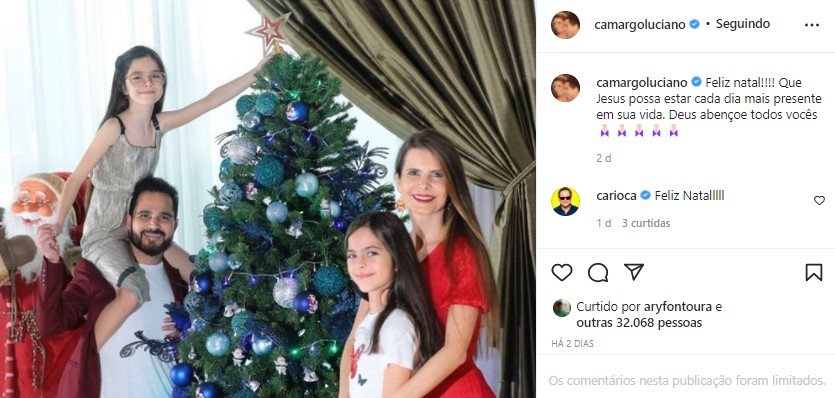 Luciano Camargo passou o Natal com a esposa e as duas filhas (Foto: Reprodução/ Instagram)