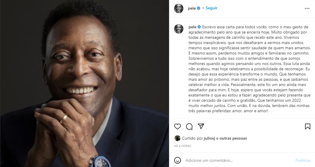 Pelé reflete sobre 2021 - Foto: Reprodução