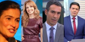 Renata Vasconcellos, Poliana Abritta, César Tralli e Alan Severiano (Montagem: TV Foco)