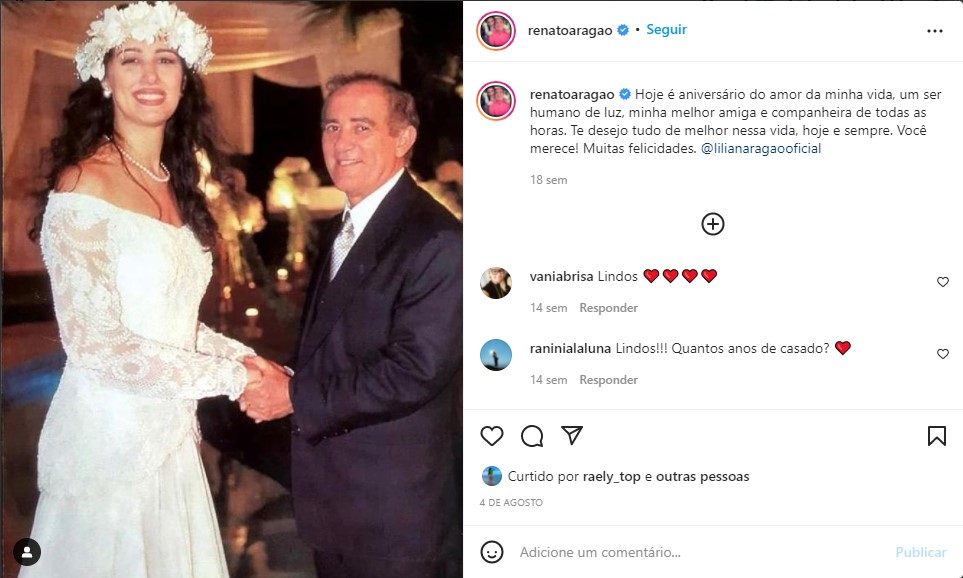 Renato Aragão relembra anos com a esposa e faz declaração romântica - Foto: Reprodução/Instagram