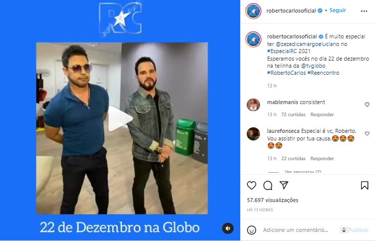 Roberto Carlos convocou Zezé Di Camargo e Luciano para especial na Globo (Foto: Reprodução/Instagram)