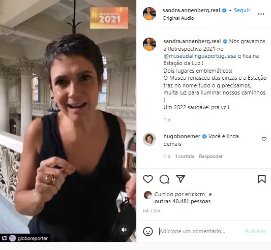 Sandra Annenberg apresentará a "Retrospectiva 2021" ao lado de Gloria Maria, na Globo (Foto: Reprodução/Instagram)