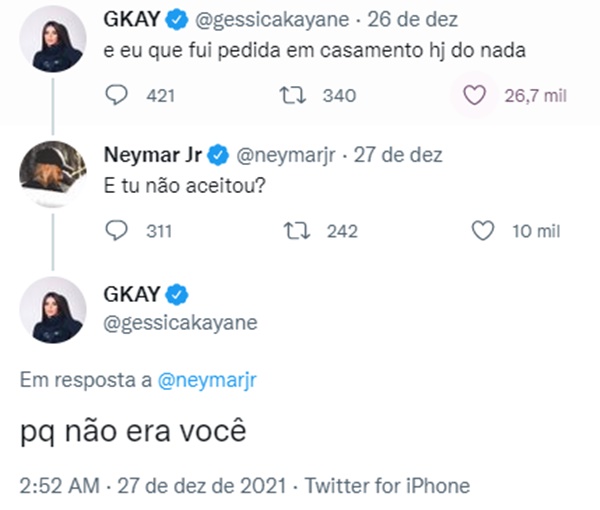 Temos prints provando a piadinha boba de Gkay com Neymar (Foto: Reprodução/ Twitter)