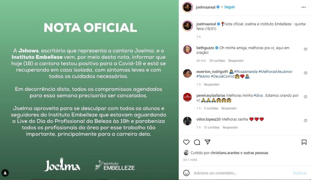 Joelma divulgou nota sobre a Covid