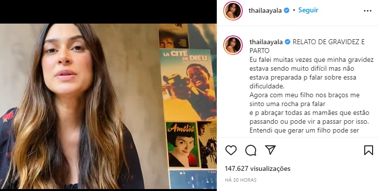 Thaila Ayala publica video revelador em suas redes sociais sobre sua gravidez (Reprodução/ Instagram)