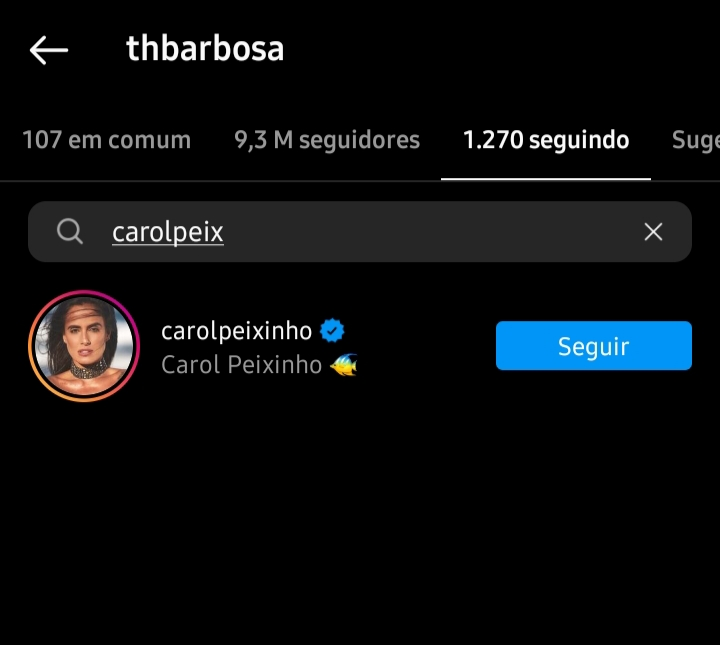 Thiaguinho ainda segue Carol Peixinho (Foto: Reprodução/Instagram)