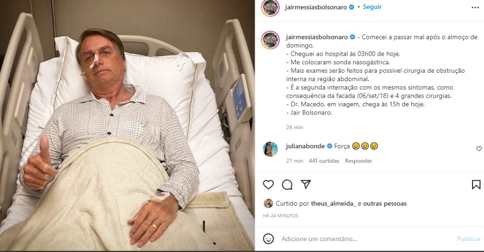 Jair Bolsonaro falou sobre seu estado de saúde no Instagram (Foto: Reprodução) 