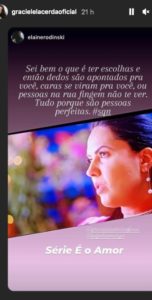 Story de Graciele Lacerta repostando comentário de fã (Foto: Reprodução/Instagram)