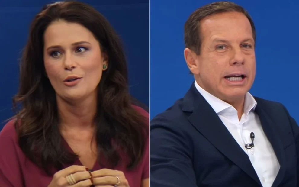 Adriana Araújo e João Doria durante o Canal Livre na Band (Foto: Reprodução)