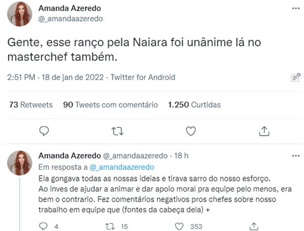 Ex-participante do MasterChef Brasil solta o verbo (Reprodução/ Twitter)