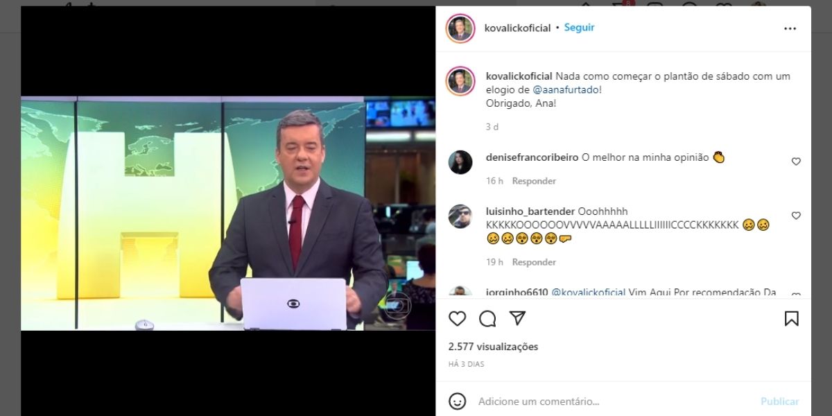 Roberto Kovalick recebe declaração na TV e expõe relação com jornalista da Globo: "É tudo de bom"