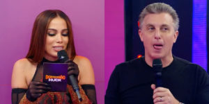 Anitta e Luciano Huck no palco do Caldeirão (Foto: Reprodução)