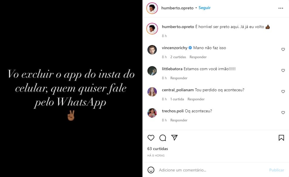 Publicação do ator do SBT no Instagram - Foto: Reprodução