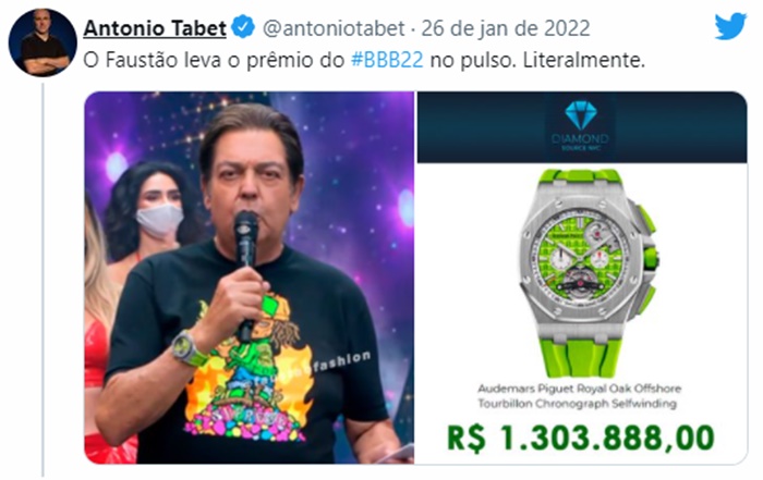 Humorista faz piada do relógio de Faustão (Reprodução/ Twitter)