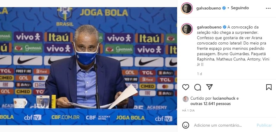 Galvão Bueno fica na bronca com técnico Tite (Foto: Reprodução)