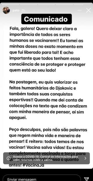 Alexandre Pato se retratou através de um comunicado 