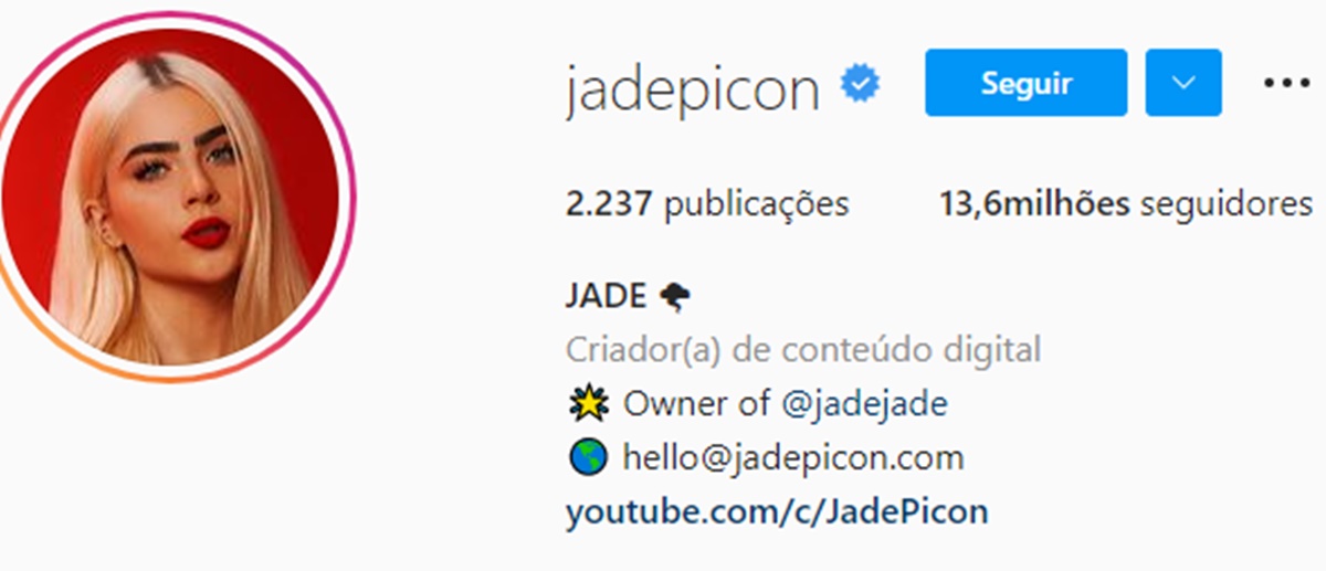 O Instagram de Jade Picon está bombando, mas a intenção dela é crescer mais no BBB22 (Reprodução/ Instagram)