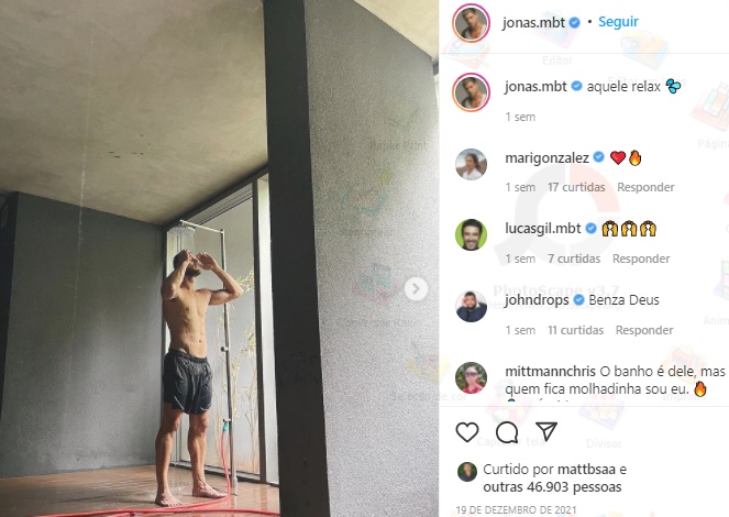 Jonas Sulzbach exibe famosos 22cm durante ducha (Foto: Instagram/ Reprodução)