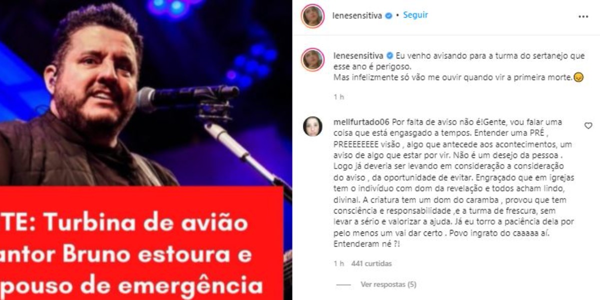 Lene Sensitiva fez previsão envolvendo sertanejos, incluindo Bruno (Foto: Reprodução/Instagram)