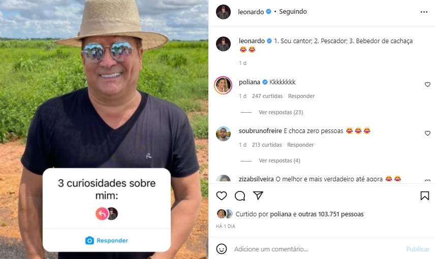 Leonardo revelou algumas curiosidades a seu respeito (Foto: Reprodução/ Instagram)