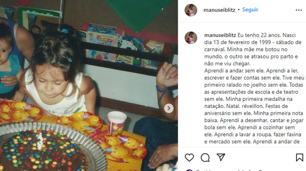 O desabafo de Manu Seiblitz contra o pai, André Gonçalves (Reprodução/ Instagram)
