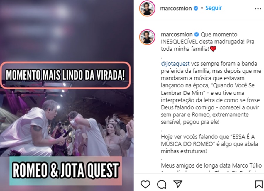 Filho de Marcos Mion interagindo com a banda Jota Quest; O vídeo pode ser conferido na íntegra no Instagram de Mion (Foto: Reprodução/ Instagram)