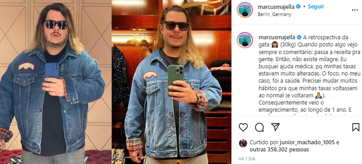 O ator e comediante Marcus Majella mostra Antes e Depois e faz revelação sobre Paulo Gustavo (Foto: Reprodução/ Instagram)