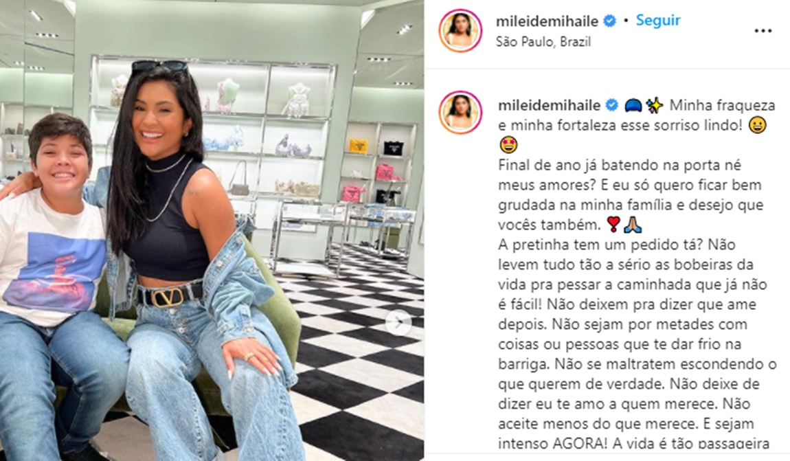 Mileide Mihaile confessa na entrevista e também em sua conta do Instagram, que seu filho Yhudi é sua fraqueza (Reprodução/ Instagram)
