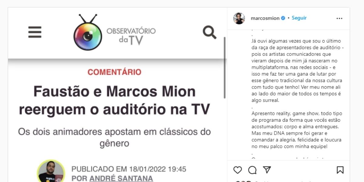 "Dá vontade de gritar", Mion explode ao ser comparado com Faustão, diz o que pensa e assume: "Ultrapassado"