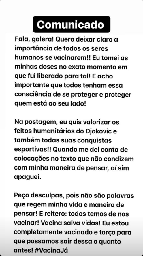 Pato se retrata após discurso negacionista - Foto: Reprodução/Instagram