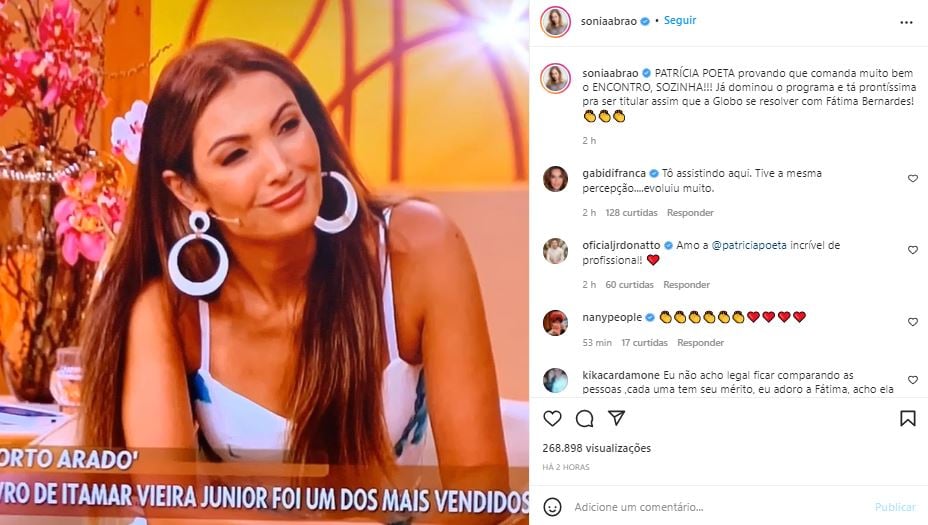 Sonia Abrão elogiou Patrícia Poeta (Foto: Reprodução/Instagram)