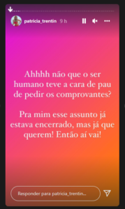 Story de Patricia Trentin sobre comprovantes de compras no cartão dela (Foto:Divulgação/Instagram)