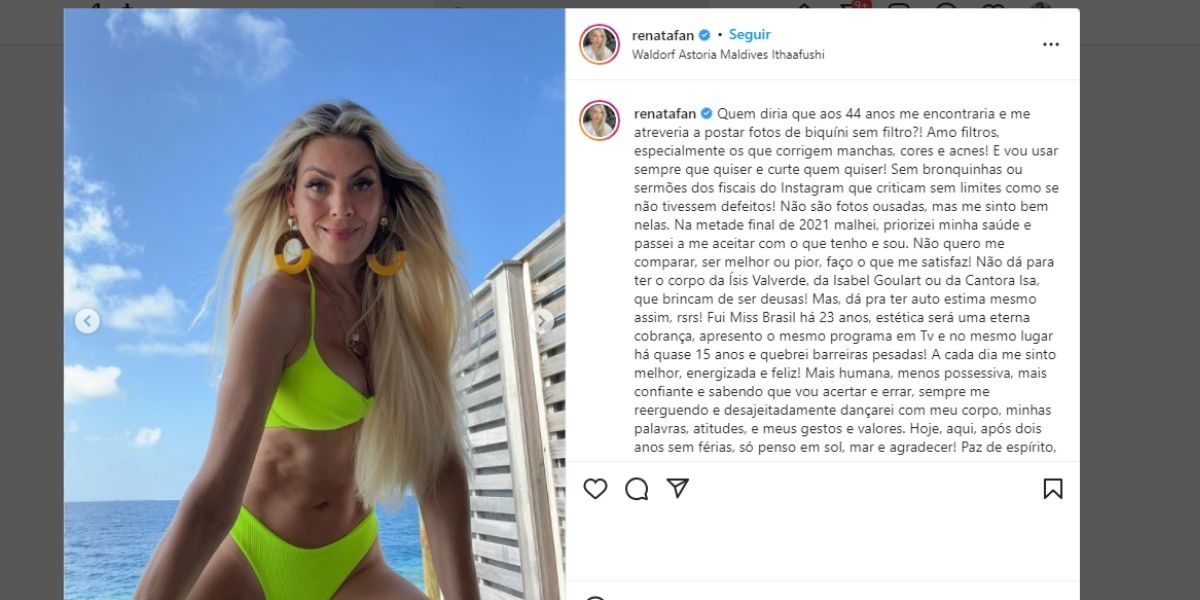 Renata Fan, fora do ar na Band, escandaliza ao mostrar e faz desabafo aberto: "Quem diria que aos 44 anos" 