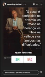 Story de Graciele Lacerda perguntando para seguidores se concordam com a foto (Foto: Reprodução/Instagram)