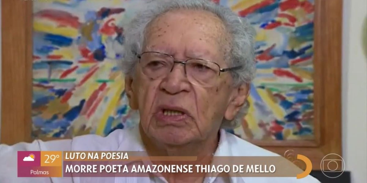 Poeta Thiago de Mello morreu hoje, aos 95 anos; saiba o que Patrícia Poeta disse no "Encontro" (Foto: Reprodução/TV Globo)