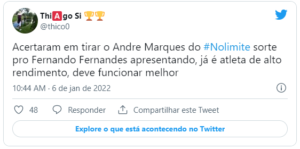 André Marques foi muito criticado durante a última temporada do No Limite (Foto: Reprodução/Twitter)