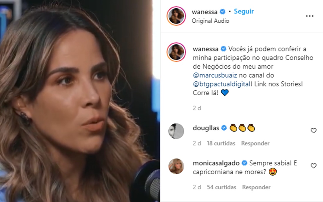 Wanessa Camargo divulga um breve video sobre sua opinião em relação ao dinheiro dada ao quadro de seu marido sobre investimentos financeiros (Reprodução/ Instagram)