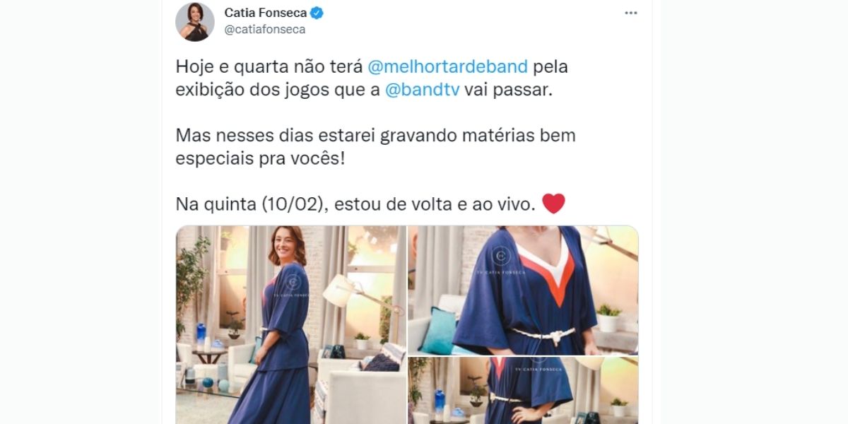 Catia Fonseca fica fora do ar na Band, expõe real motivo de saída e confirma: "Não terá Melhor da Tarde"