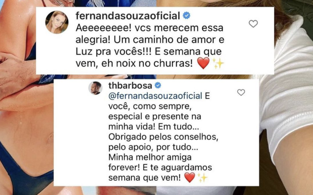 Thiaguinho e Fernanda Souza interagiram (Foto: Reprodução/Alfinetei/Instagram)