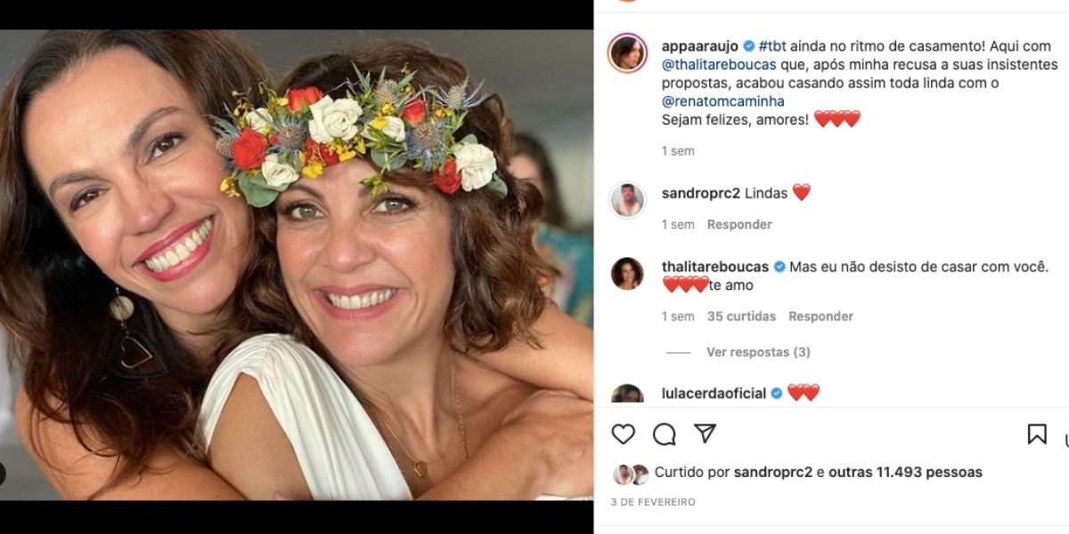 Ana Paula Araújo publica foto com amiga que se casou e declara todo seu amor em ritmo de brincadeira 