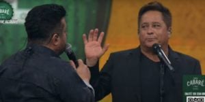 Leonardo durante show com Bruno e Marrone (Reprodução)