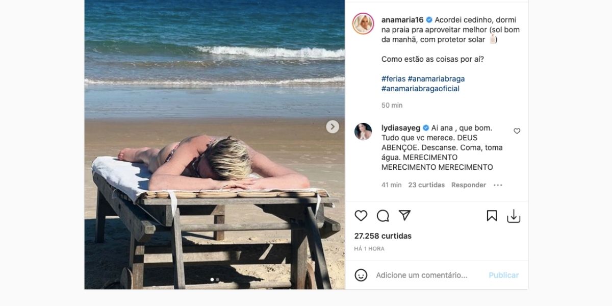 Ana Maria é flagrada dormindo em momento íntimo na praia (Reprodução)