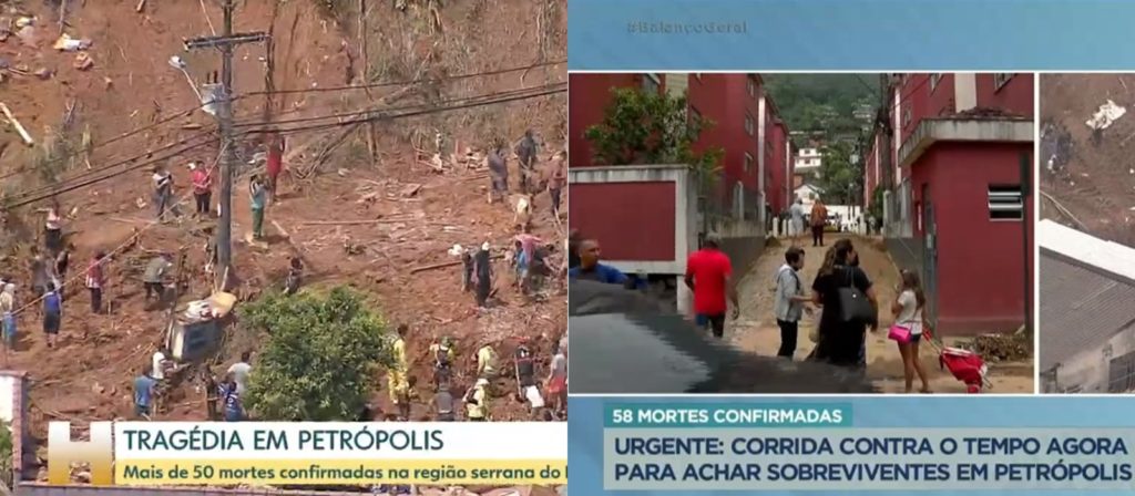 Jornal Hoje, na Globo e o Balanço Geral, na Record cobriram simultaneamente as buscas por corpos na região serrana do Rio