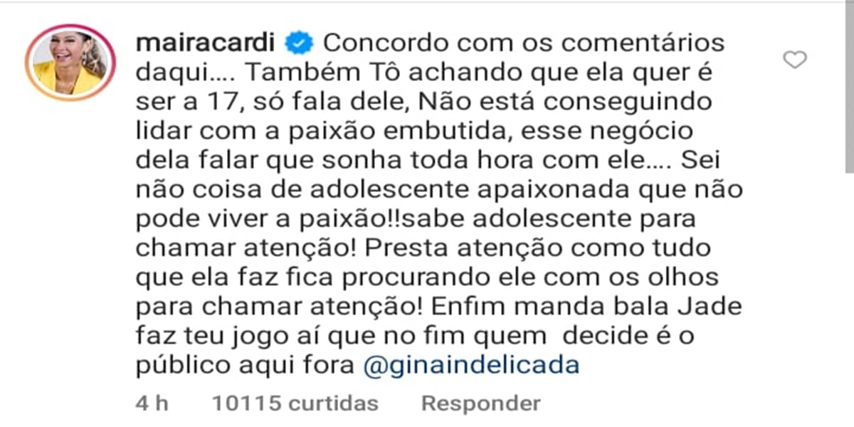 Maíra Cardi detonou Jade Picon (Foto: reprodução) 