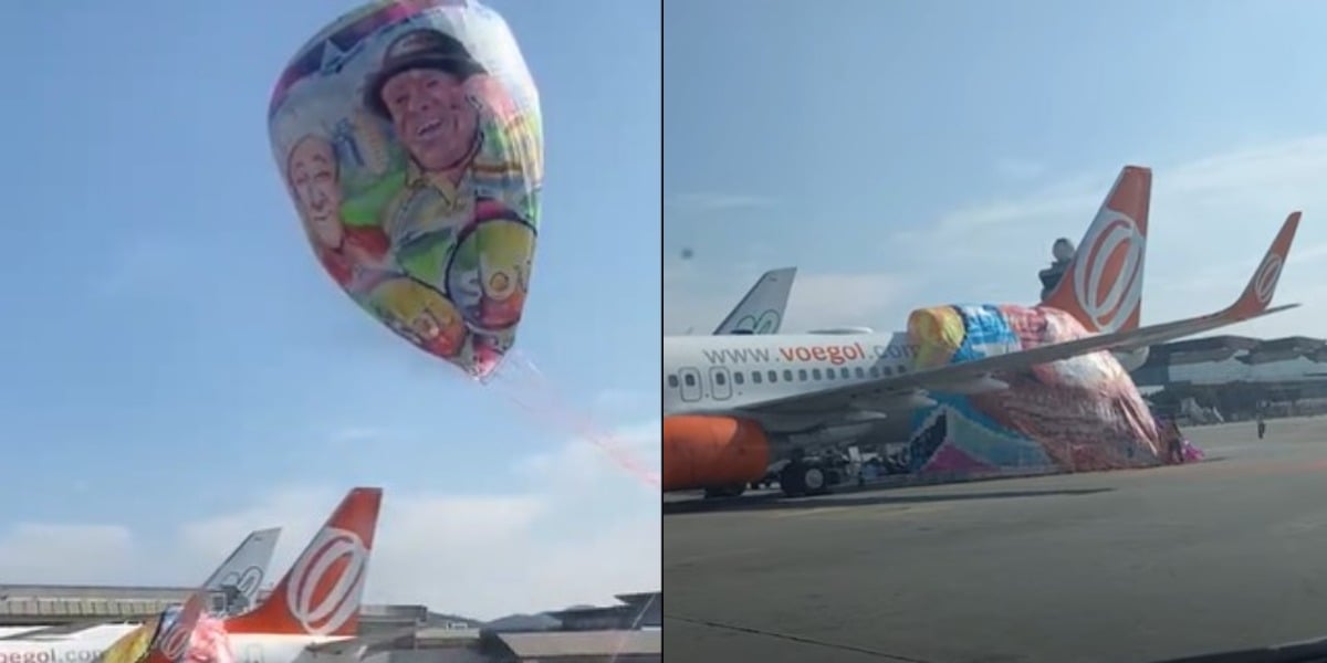 Balão com logo do SBT cai na pista de aeroporto de Guarulhos (Foto: Reprodução)