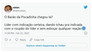 Internautas reagiram ao fato do líder ter indicado Brunna e ela ter sido eliminada (Foto: Reprodução / Twitter)