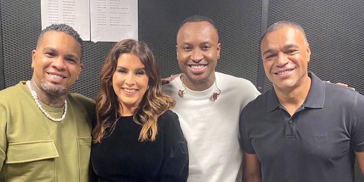 Rodriguinho, Fernanda Paes Leme, Thiaguinho e Denilson no programa do Faustão