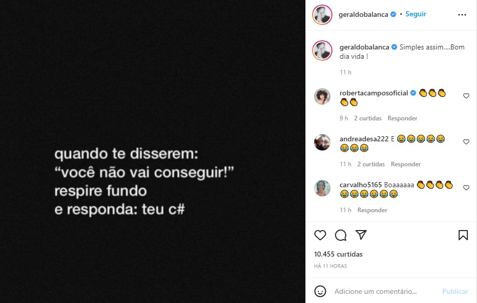 Mensagem do apresentador no Instagram - Foto: Reprodução