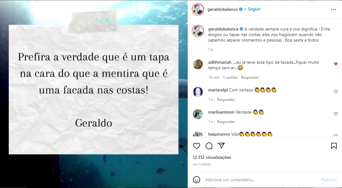 Compartilhamento de Geraldo Luís no Instagram - Foto: Reprodução