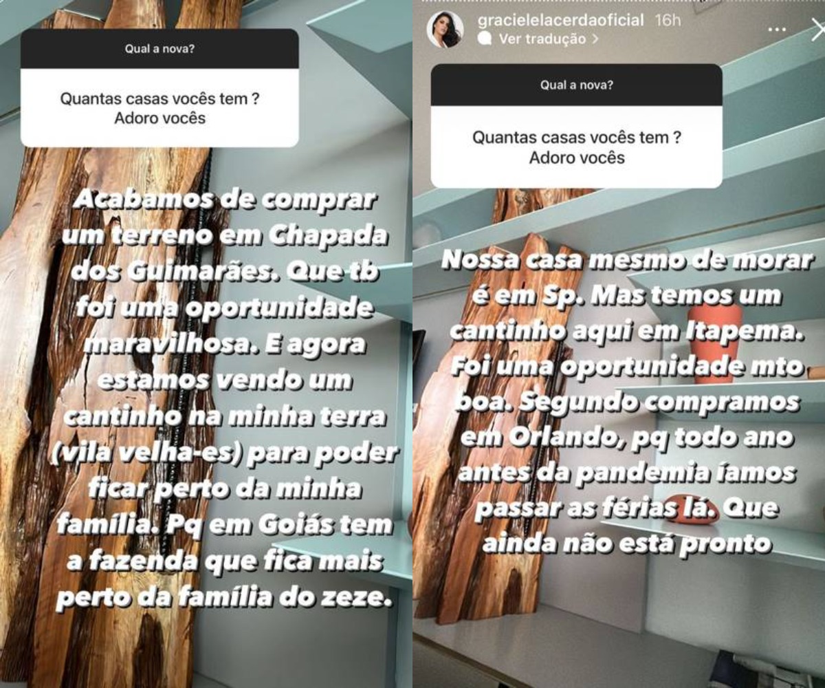 Graciele Lacerda tem várias residências com Zezé Di Camargo (Foto: Reprodução/Instagram)